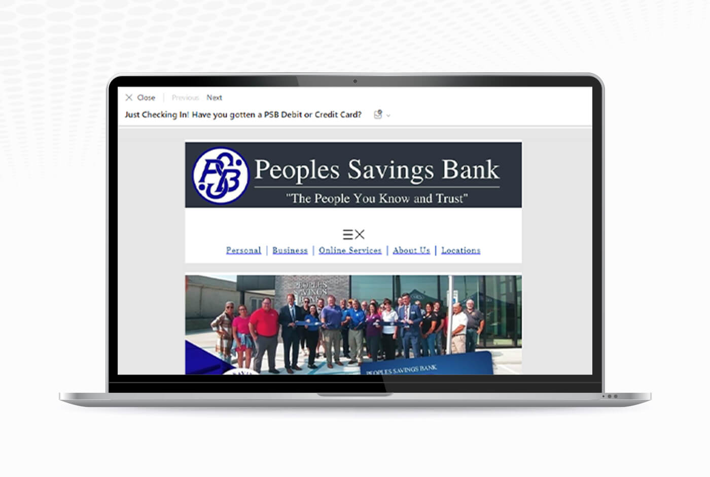 Peoples Savings Bank Email Work Example Mockup
