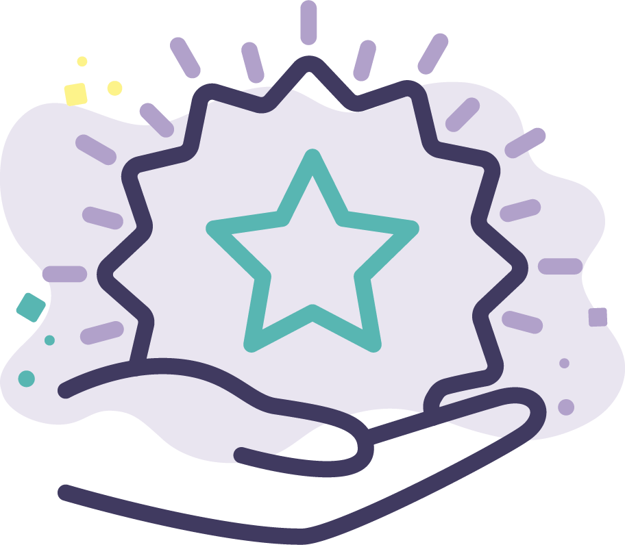 line vector icon of hand with radiating star