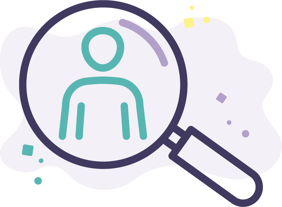 line vector icon of magnifying glass with person